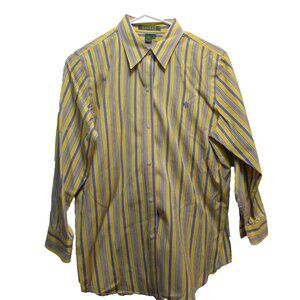 Classic Lauren Ralph Lauren Women's Medium Yellow Blue Striped Button Colorful